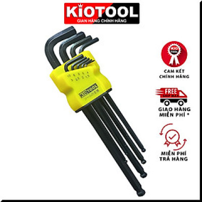 Bộ lục giác Kiotool 9 chi tiết đầu bi hệ Mét 1.5 -10 mm thép CRV cao cấp