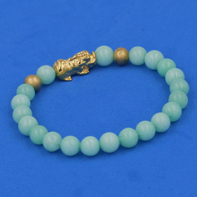 Vòng đeo tay đá Ngọc Bích xanh 6 ly cẩn Tỳ Hưu inox vàng VNBXTHHBV6 - hợp mệnh Mộc, mệnh Hỏa