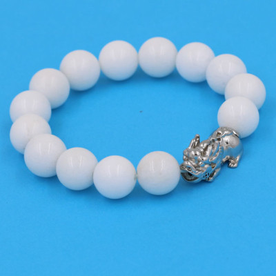 Vòng đeo tay san hô trắng 12 ly - cẩn Tỳ Hưu inox VTATTHT12 - hợp mệnh Kim, mệnh Thủy