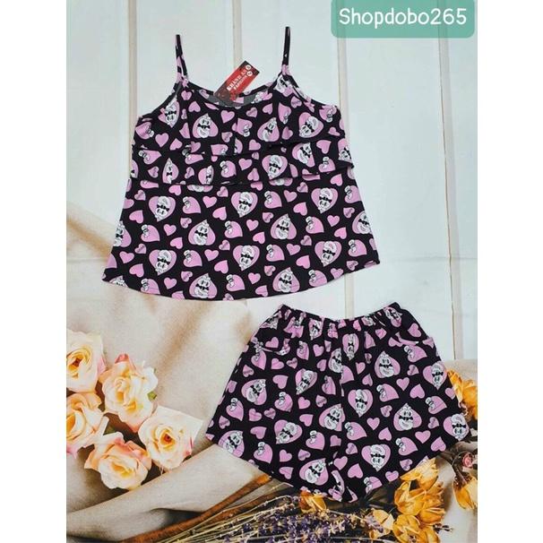 Đồ bộ nữ đùi mặc nhà ha dây tầng vải lanh BN 135 hoạ tiết dễ thương size 45-70kg.