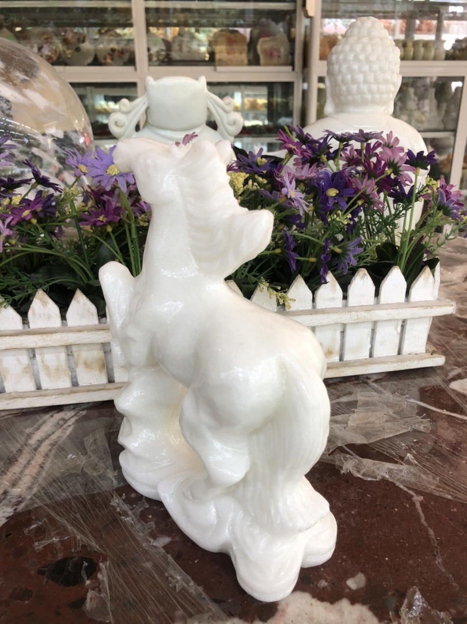 Tượng 12 con giáp phong thủy đá trắng trang trí bàn làm việc - Cao 20 cm