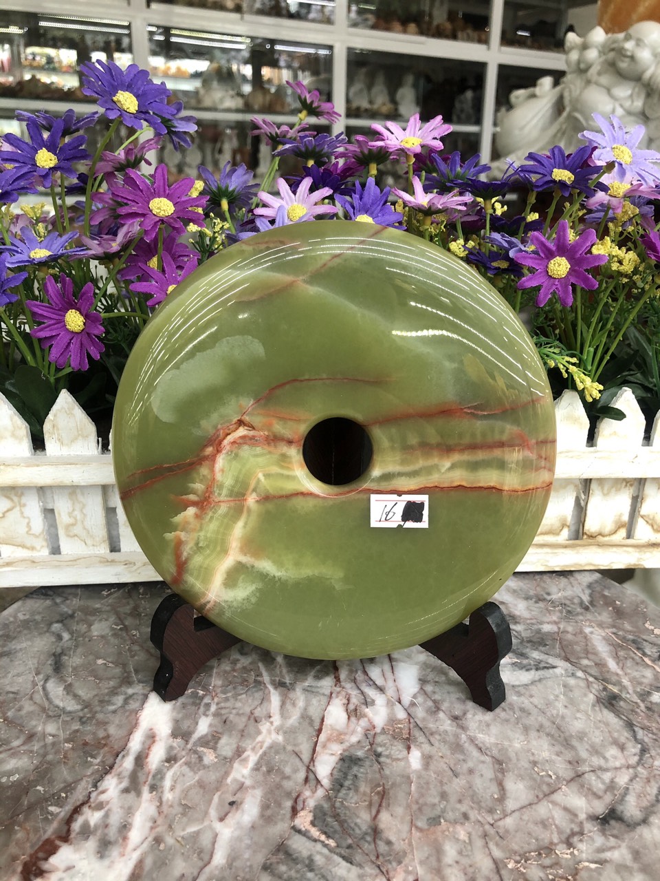 Đồng điếu (đồng tiền ) phong thủy đá ngọc Onyx - Đường kính 16 cm