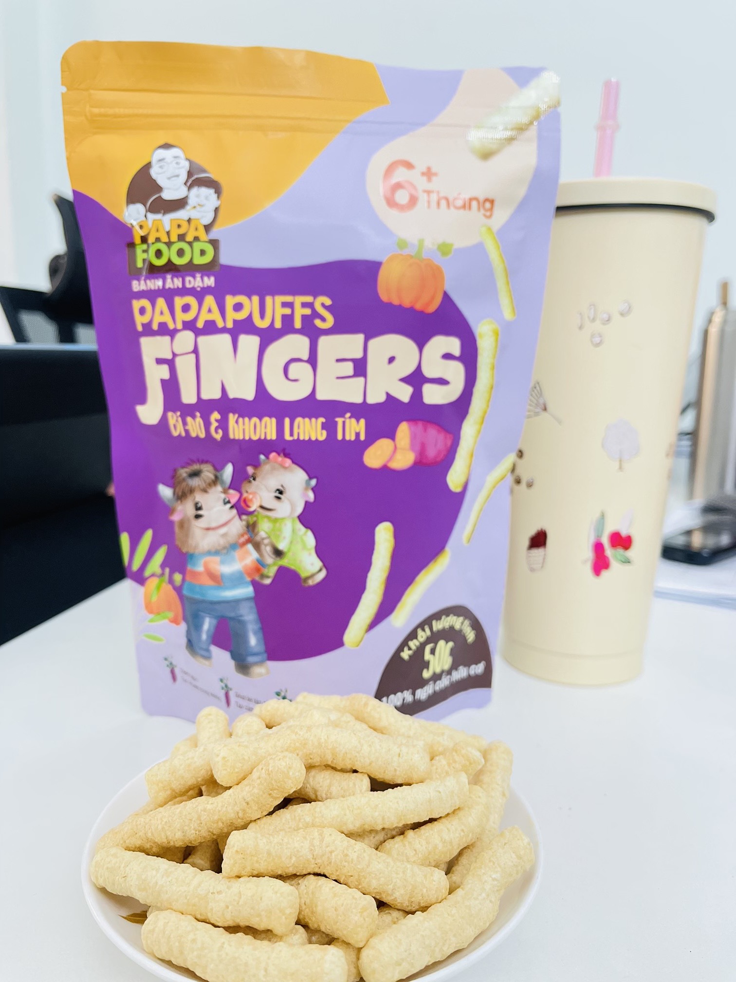BÁNH ĂN DẶM PAPAFOOD PAPAPUFFS - FINGERS VỊ BÍ ĐỎ VÀ KHOAI LANG TÍM - 100% NGŨ CỐC HỮU CƠ