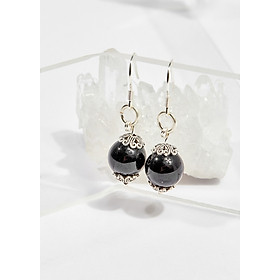 Bông tai đá obsidian 10mm mệnh thủy , mộc - Ngọc Quý Gemstones