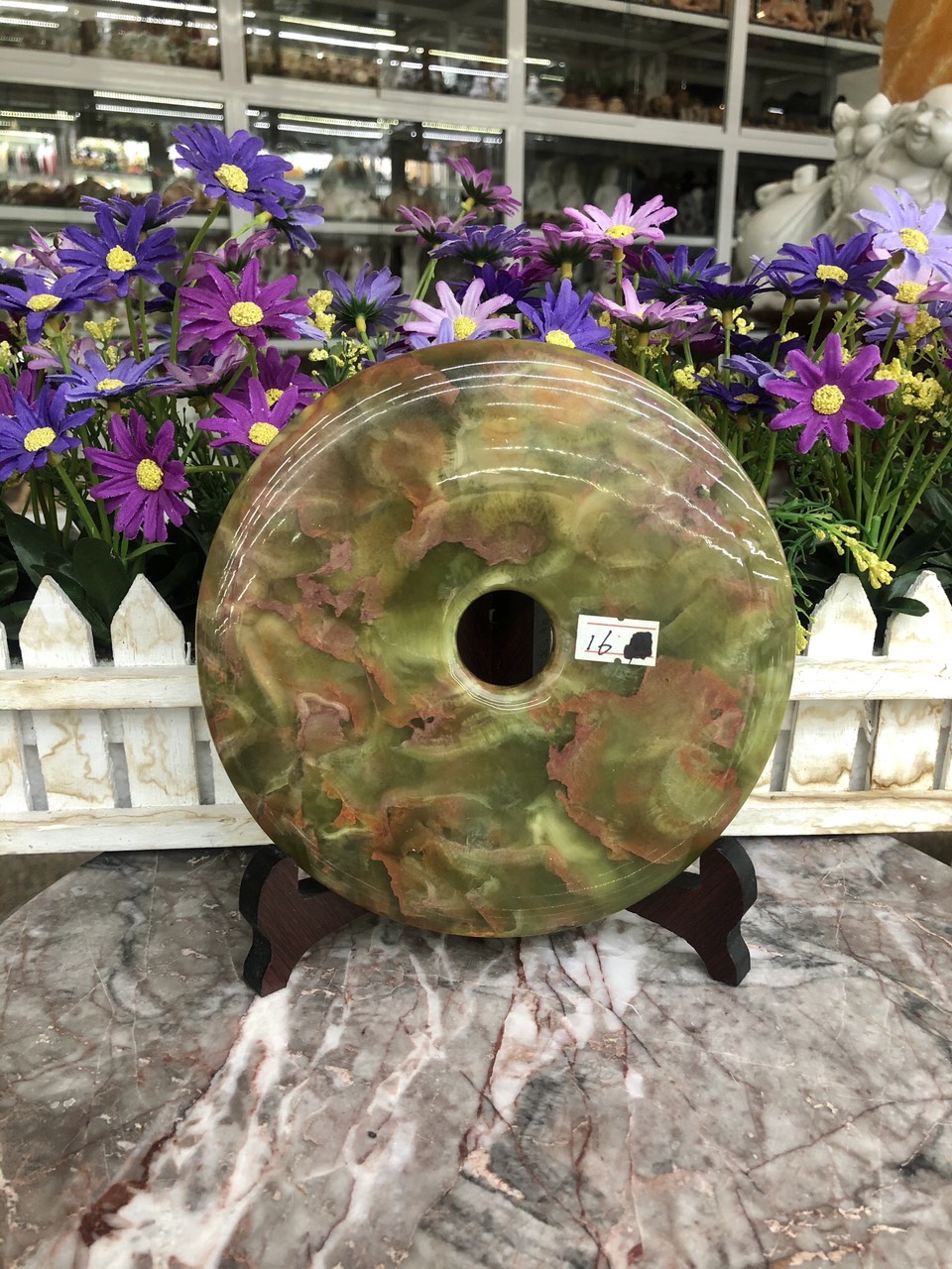 Đồng điếu (đồng tiền ) phong thủy đá ngọc Onyx - Đường kính 16 cm
