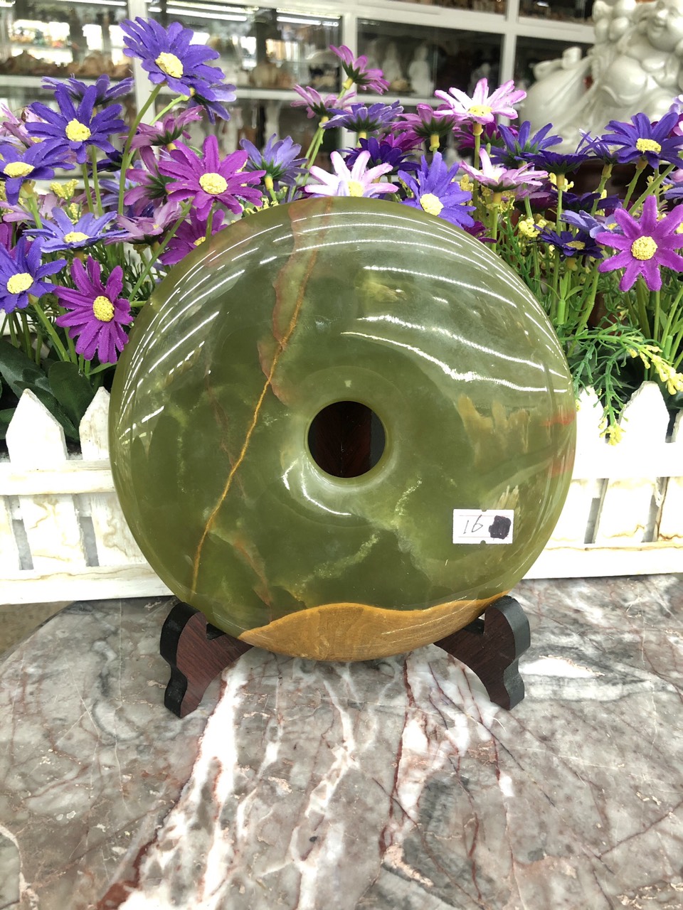 Đồng điếu (đồng tiền ) phong thủy đá ngọc Onyx - Đường kính 16 cm