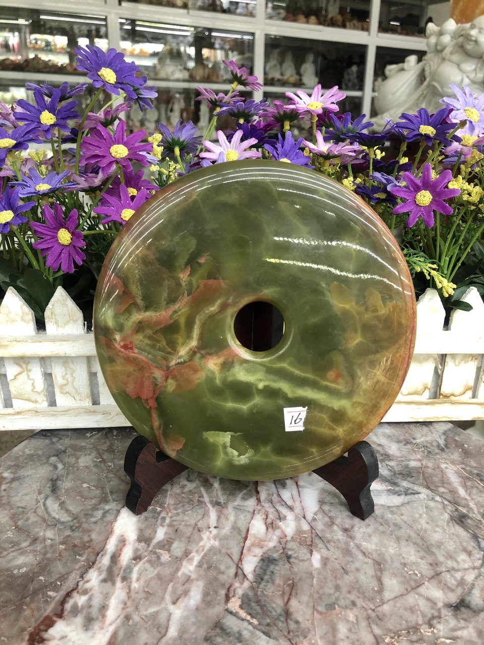 Đồng điếu (đồng tiền ) phong thủy đá ngọc Onyx - Đường kính 16 cm