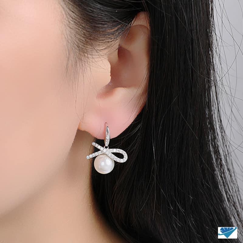 Bông tai bạc khuyên tròn hoa trai chất liệu bằng bạc s925 MS0094