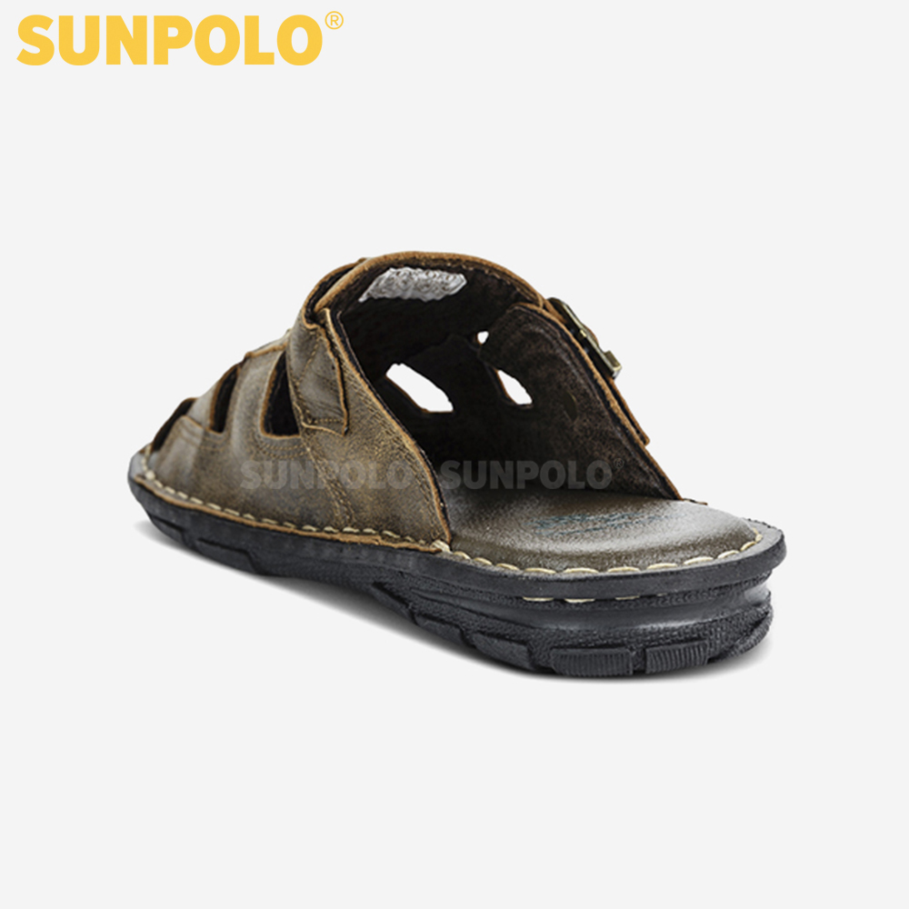 Dép rọ Dép bít mũi nam da bò SUNPOLO ABI019 phiên bản nâu đặc biệt