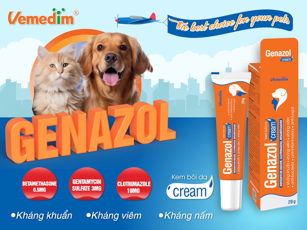 Kem Genazol giảm ngứa, giảm viêm, mau lành vết thương trên chó mèo (Vemedim)