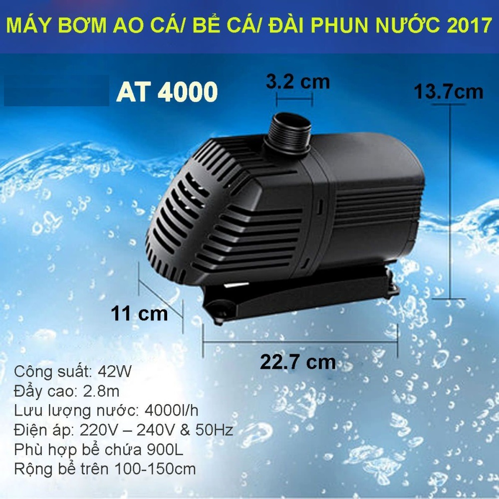 Bơm Công Suất Mạnh - Máy Bơm Nước Bể Cá/ Ao Cá/ Hồ Cá AT-4000 ( 42W, 4000l/h) siêu bền