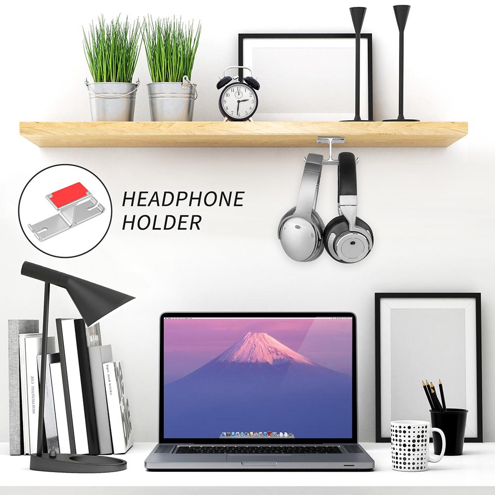 Giá đỡ tai nghe kép Bee bằng nhôm đa năng có Bộ cuộn cáp sạc - Bạc