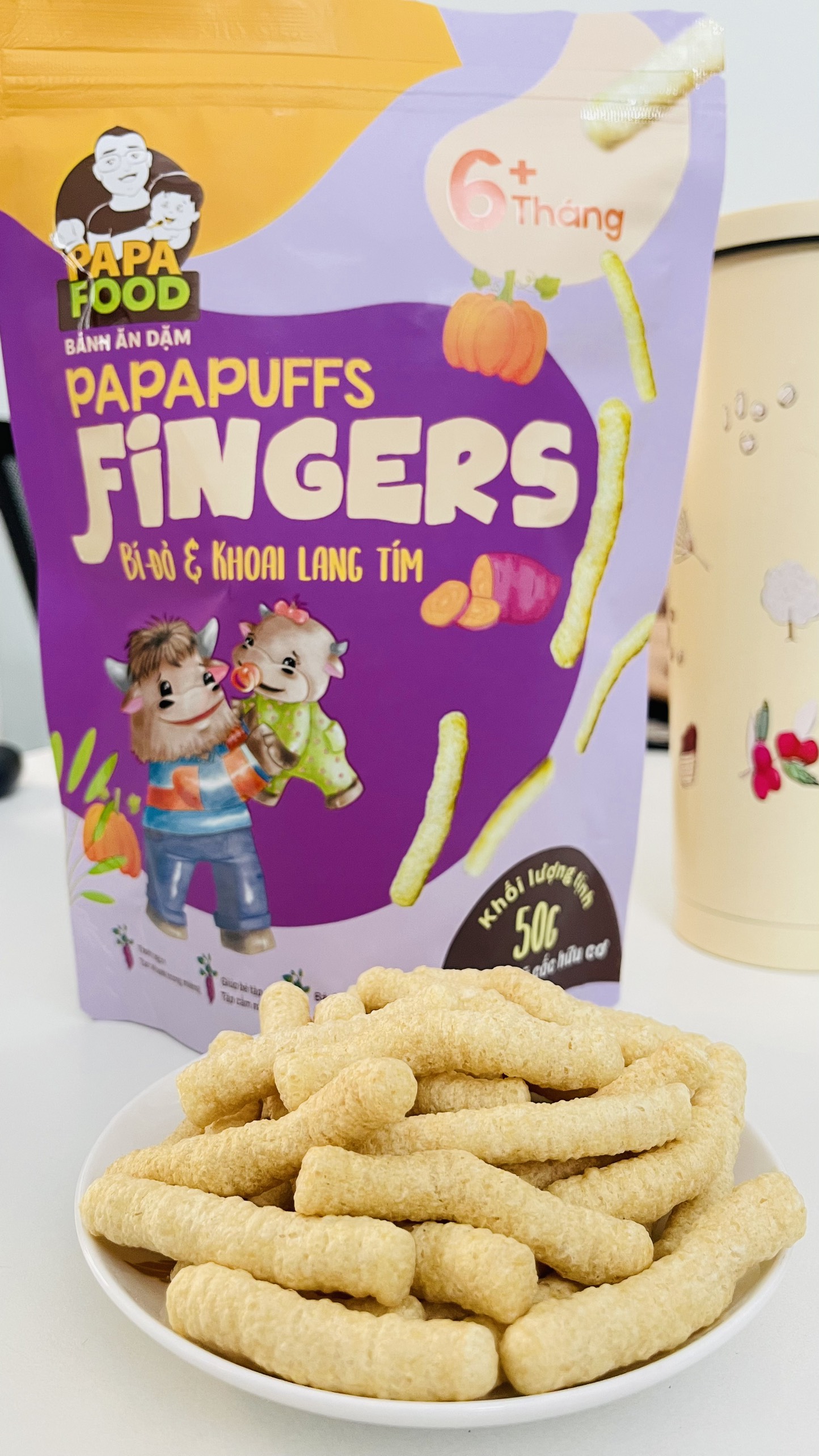 BÁNH ĂN DẶM PAPAFOOD PAPAPUFFS - FINGERS VỊ BÍ ĐỎ VÀ KHOAI LANG TÍM - 100% NGŨ CỐC HỮU CƠ