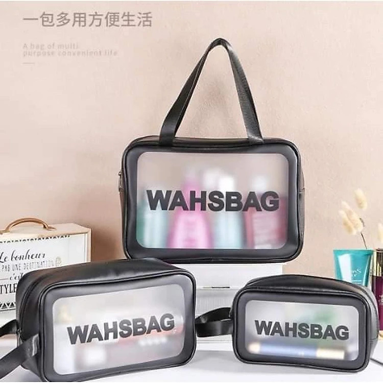 Sét 3 túi đựng mỹ phẩm trong suốt mẫu mới, sét 3 túi mỹ phẩm washbag - Hàng chính hãng