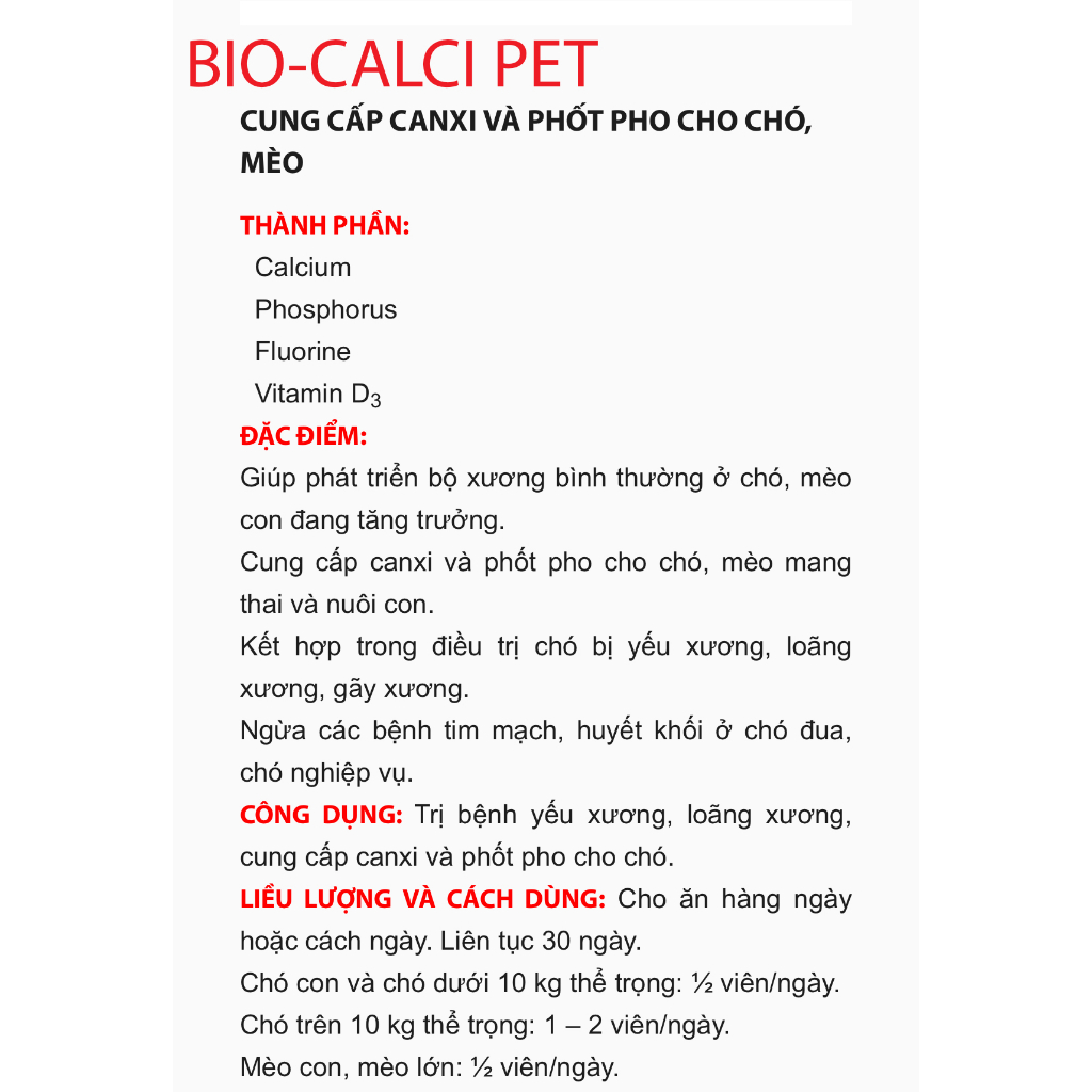 Hộp Bio Calci Pet Bổ Sung Canxi Và Khoáng Chất Cho Chó Mèo (30 viên, mẫu mới)