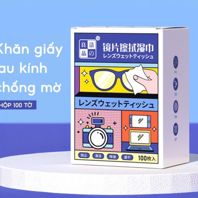 Hộp 100 miếng khăn lau nano dùng 1 lần - Chống bám hơi nước,hơi thở, chống mờ sương cho kính - Hàng Chính Hãng
