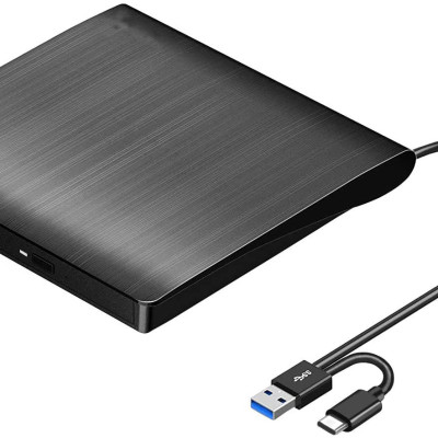 Ổ đĩa DVD gắn ngoài, Đầu đĩa CD/DVD di động USB 3.0 VÀ TYPE C cho máy tính xách tay Ổ ghi CD DVD ROM Tương thích với máy tính xách tay Máy tính để bàn PC Windows Linux OS Apple Mac-HÀNG CHÍNH HÃNG