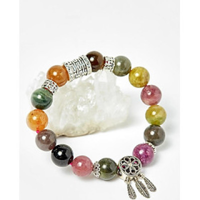 Vòng tourmaline đa sắc phối charm dreamcatcher bạc 10mm - Ngọc Quý Gemstones