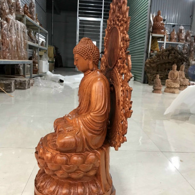 Tượng phật thích ca bằng gỗ đá kt cao 30×15×15cm +lá chắn cao 40cm