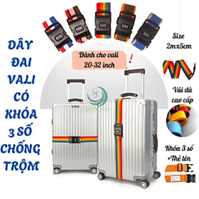 Dây đai vali hành lý chống bung 2m có khóa 3 số- Dây buộc vali du lịch co giãn, có khóa- Dây đai cố định vali cao cấp- Dây đai vali mã số an toàn