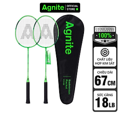 Cặp vợt cầu lông siêu nhẹ cán liền quấn dây cao su Agnite - Khung carbon cao cấp - 2 chiếc - Màu xanh neon - Kèm bao đựng - Hàng chính hãng - F2100