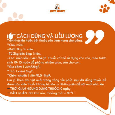 Five Pypra - Vỉ Thuốc Tẩy Các Loại Giun, Sán Cho Thú Cưng