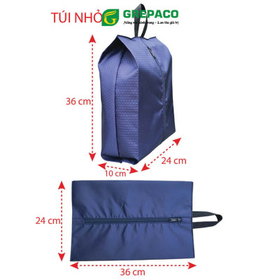 Túi Đựng Giày Dép Grepaco Vải Bố Canvas Dù Chống Thấm Nước Dùng Cho Nam Nữ Đi Công Tác, Đi Du Lịch, Thể Thao Dạng Khóa Kéo Có Quai Xách (Combo: Size L + Size M) - Hàng Chính Hãng