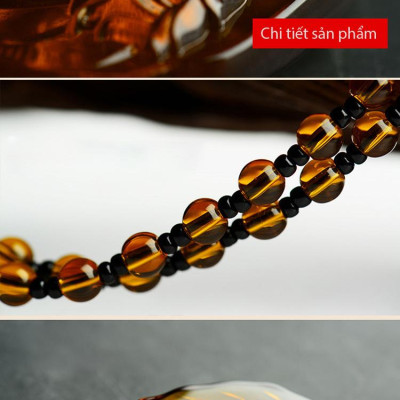 Dây chuyền, vòng cổ - Chuỗi hạt đeo cổ mặt Phật A Di Đà tựa lá đề (màu cam đậm)