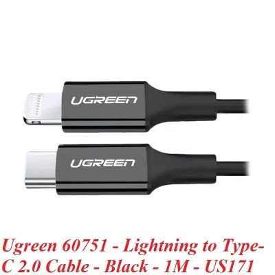 Ugreen UG60751US171TK 1M màu Đen Cáp sạc + truyền dữ liệu Lightning sang Type C - HÀNG CHÍNH HÃNG