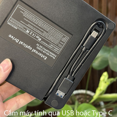 Ổ đĩa DVD gắn ngoài, Đầu đĩa CD/DVD di động USB 3.0 VÀ TYPE C cho máy tính xách tay Ổ ghi CD DVD ROM Tương thích với máy tính xách tay Máy tính để bàn PC Windows Linux OS Apple Mac-HÀNG CHÍNH HÃNG