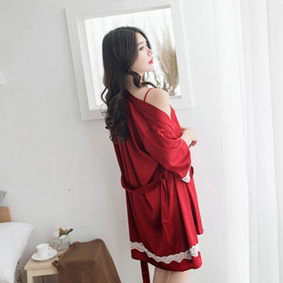 Váy ngủ lụa hai dây sexy kèm áo choàng lụa cao cấp Q138 - Set ngủ lụa áo choàng kèm váy ngủ gợi cảm - Đồ ngủ sexy