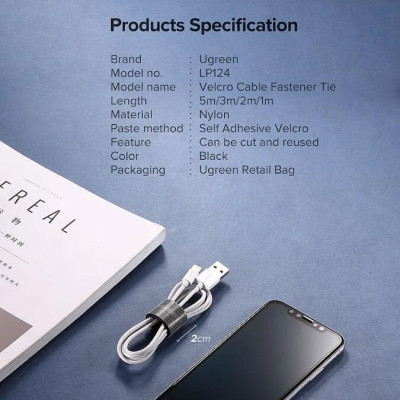 Ugreen UG40356LP124TK 5M Black Velcro Cable Organizer Black - HÀNG CHÍNH HÃNG