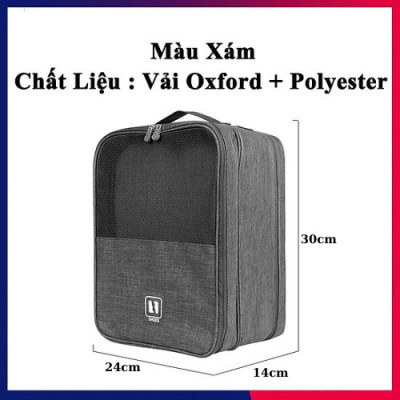 Túi Đựng Giày Dép Du Lịch 3 Ngăn Chất Liệu Chống Thấm Nước, Túi Để Giày Thể Thao Đa Năng Có Móc Gài Tay Kéo Vali Tiện Lợi - Hàng chính hãng