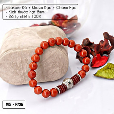 Vòng tay phong thủy Jasper đỏ 8mm + khoen bạc + Charm