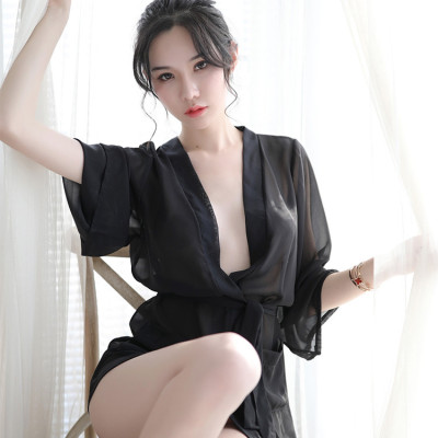 Đồ ngủ Sexy kiểu áo sơ mi che quần quyến rũ - Màu đen