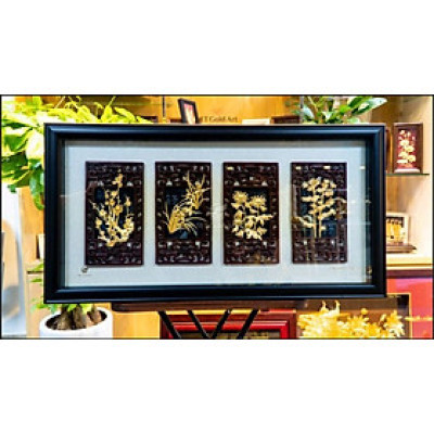 Tranh tứ quý dát vàng 24k (46x89m) MT Gold Art- Hàng chính hãng, trang trí nhà cửa, quà tặng dành cho sếp, đối tác, khách hàng, sự kiện. 