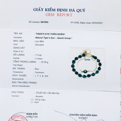 Combo 2 Lắc tay Ngọc Lục bảo, Chất liệu Đá Thạch Anh Ngọc Lục (Quart Group), cỡ hạt 7-8li, Kèm bản Photocopy KIỂM ĐỊNH ĐÁ QUÝ TẠI SJC – MS G87695 -  kèm hộp đựng Hoa Hồng, mẫu CrownX.436B.2