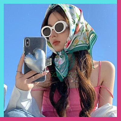 [CHỌN MẪU]- Khăn lụa vuông họa tiết hoa tulip thời trang 70x70cm phong cách Hàn Quốc- Khăn choàng cổ turban dùng buộc tóc, thắt nơ túi xách, trùm đầu đi biển, làm áo yếm thời trang...-Quà tặng ý nghĩa