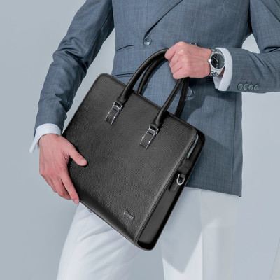 Túi Xách Công Sở Nam Cặp Da Doanh Nhân GENCE CTS12 Da Bò Khóa Số Cao Cấp Màu Đen