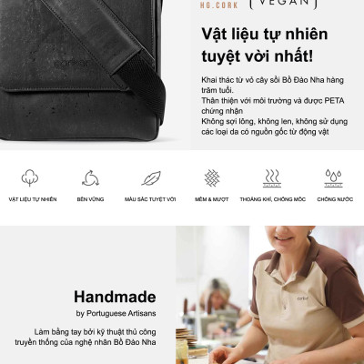 Túi Xách Nam Công Sở Cao Cấp - HGcork Corkor CK264 - Messenger Bag Cỡ Vừa - Hàng Chính Hãng, Sản Xuất Tại Bồ Đào Nha