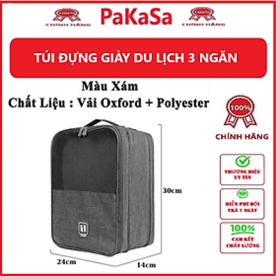 Túi Đựng Giày Dép Du Lịch 3 Ngăn Chất Liệu Chống Thấm Nước, Túi Để Giày Thể Thao Đa Năng Có Móc Gài Tay Kéo Vali Tiện Lợi - Hàng chính hãng