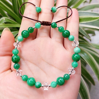 Vòng tay Nữ phong thủy đá cẩm thạch xanh mix đá thạch anh trắng cắt giác cao cấp