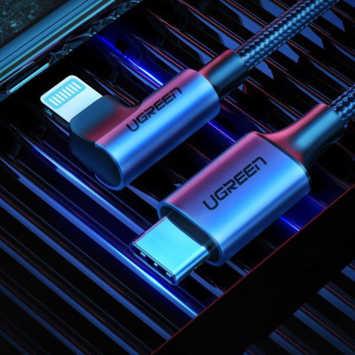 Ugreen UG60764US305TK 1.5M đầu lightning bẻ 90 độ có chip MFI ra cáp USB type C màu đen - HÀNG CHÍNH HÃNG