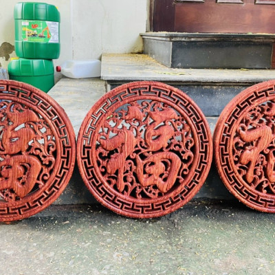 TRANH ĐIÊU KHẮC CHỮ PHÚC BẰNG GỖ HƯƠNG ĐÁ MẶT TRÒN 40 DẦY 4CM