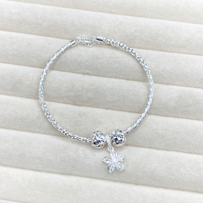 Lắc Tay Bạc Nữ Kiểu Xoắn Kép Mix Charm Xinh BẠC HIỂU MINH LTU653 