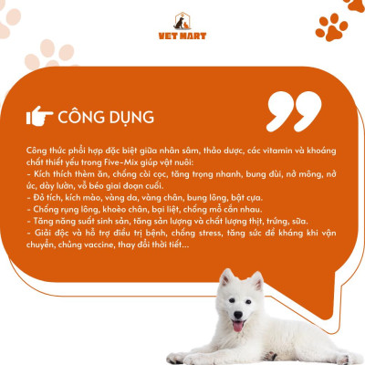 [1KG] Five-Mix (Nhân sâm) Vỗ Béo, Chống Còi, Kích Mào, Bung Lông, Tăng Trọng_Fivevet