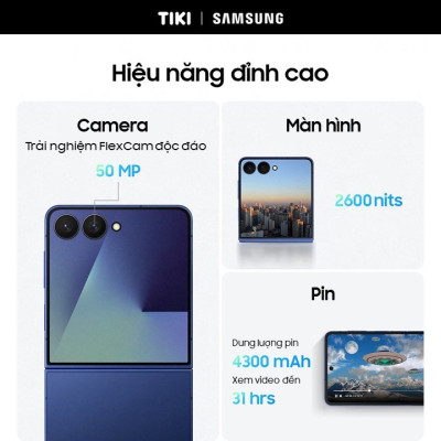 Điện thoại Samsung Galaxy Z Flip7, Điện thoại AI, Màn hình ngoài vô cực 4.1", Camera selfie 50MP, Mỏng nhất - Hàng Chính Hãng