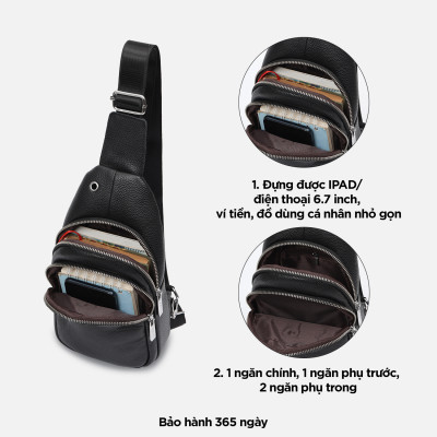 Túi đeo chéo trước ngực nam, túi đựng điện thoại da thật cao cấp IDIGO MB1 - 6028