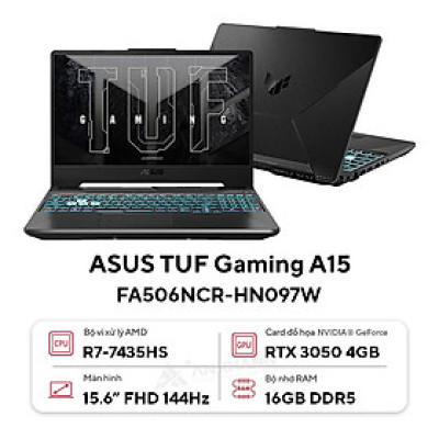 Laptop Asus TUF Gaming A15 FA506NCR-HN097W (R7 7435HS/ 16GB/ 512GB SSD/ RTX 3050 4GB/ 15.6 inch FHD/ 144Hz/ Win11/ Black) - HÀNG CHÍNH HÃNG