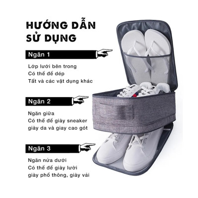 Túi Đựng Giày Dép Du Lịch,Túi Bảo Quản Giày Dép Gắn Vali Du Lịch,Thể Thao Tiện Dụng 3 Ngăn Chống Nước - HENRYSA